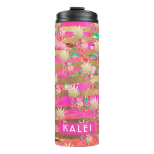 PixDezines Aloha Pineapples/Hot Pink+Faux GOld Thermal Tumbler