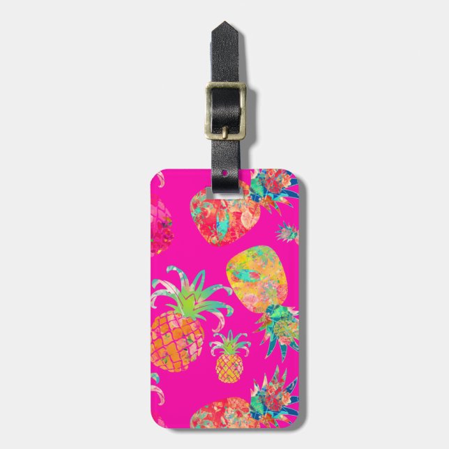 PixDezines Aloha Pineapples Luggage Tag (Front Vertical)