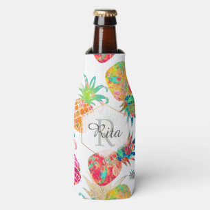 PixDezines Aloha Pineapples Pattern/DIY background Bottle Cooler