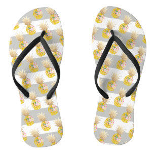 PixDezines Aloha Pineapples+Stripes Flip Flops