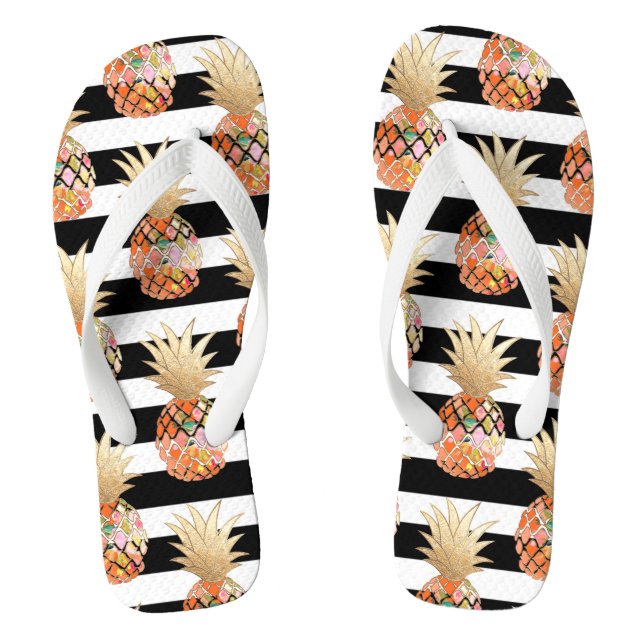 PixDezines Aloha Pineapples+Stripes Flip Flops (Footbed)