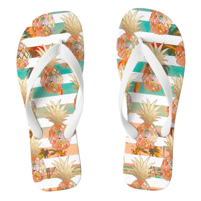 PixDezines Aloha Pineapples+Stripes Flip Flops (Footbed)