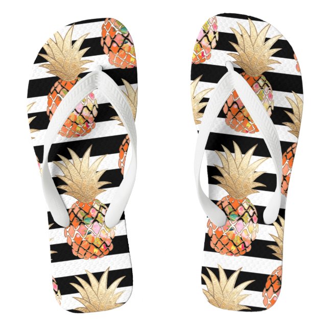 PixDezines Aloha Pineapples+Stripes Flip Flops (Footbed)