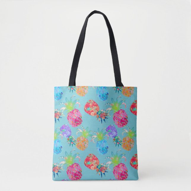 PixDezines Aloha Pineapples Watercolor/DIY Colour Tote Bag (Front)
