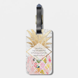 PixDezines Aloha Pineapples+White Marble Luggage Tag