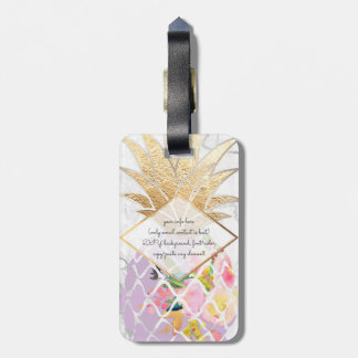PixDezines Aloha Pineapples+White Marble Luggage Tag