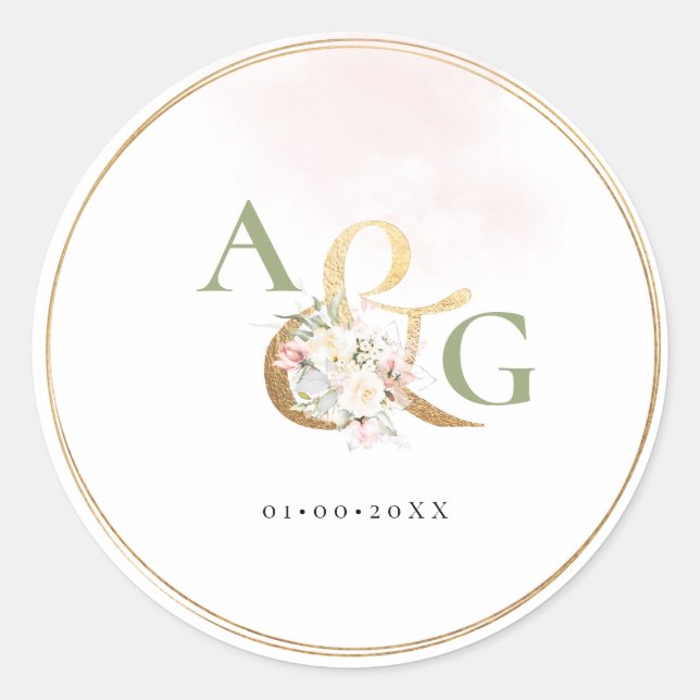 PixDezines Ampersand+H2 Dusty Blush Cream Roses  Classic Round Sticker (Front)