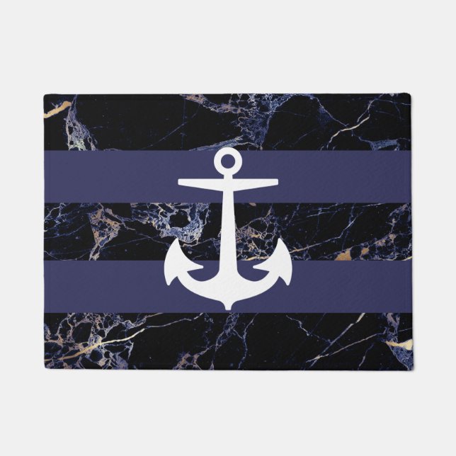 PixDezines ANCHOR+BLUE MARBLE FAUX GOLD VEINS Doormat (Front)