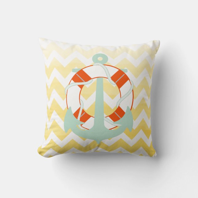 PixDezines anchor/nautical/chevron/watercolor Cushion (Front)