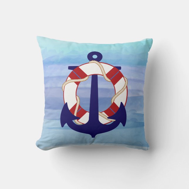 PixDezines anchor/nautical/ocean/wave/watercolor Cushion (Front)