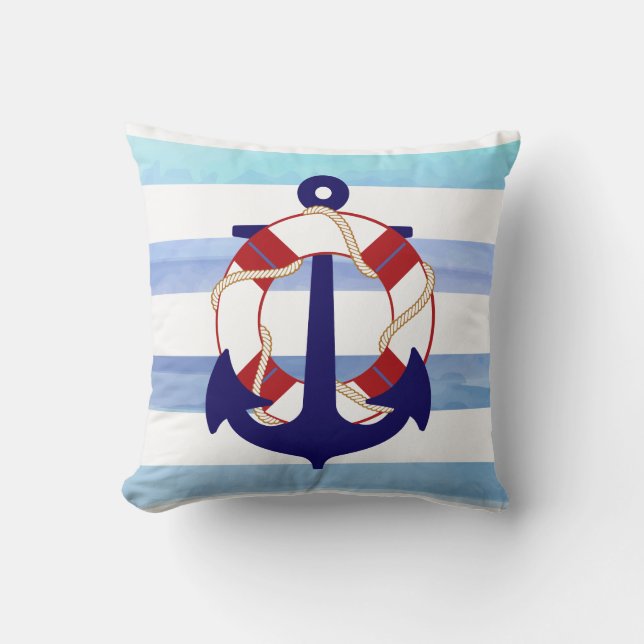 PixDezines anchor/nautical/ocean/wave/watercolor Cushion (Front)