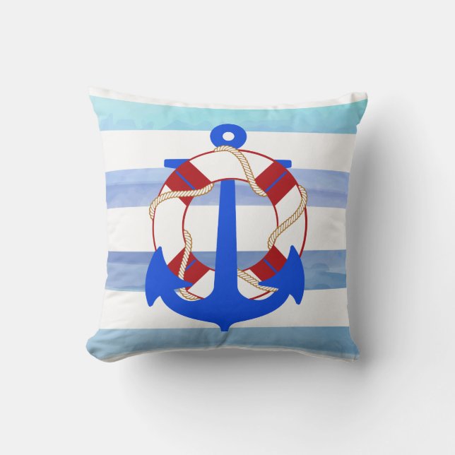 PixDezines anchor/nautical/ocean/wave/watercolor Cushion (Front)