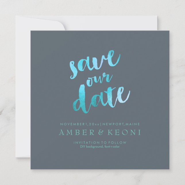 PixDezines Aqua Blue/Save Date/DIY Background Save The Date (Front)
