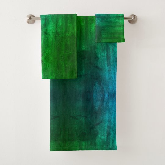 PixDezines Aqua+Emerald Green Watercolor Bath Towel Set Zazzle.co.uk