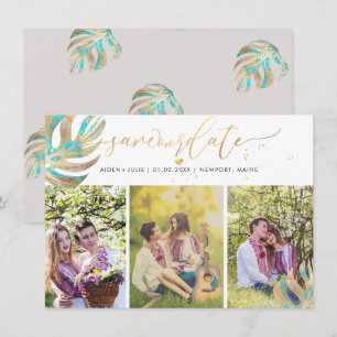 PixDezines Aqua Monstera Faux Metallic Save The Date