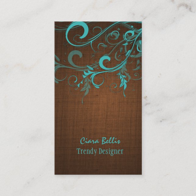 PixDezines aqua swirls/faux linen Business Card (Front)