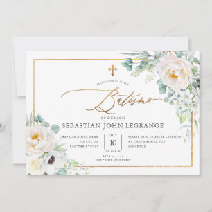 PixDezines AquarelaPeônias Eucalipto Batismo Invitation