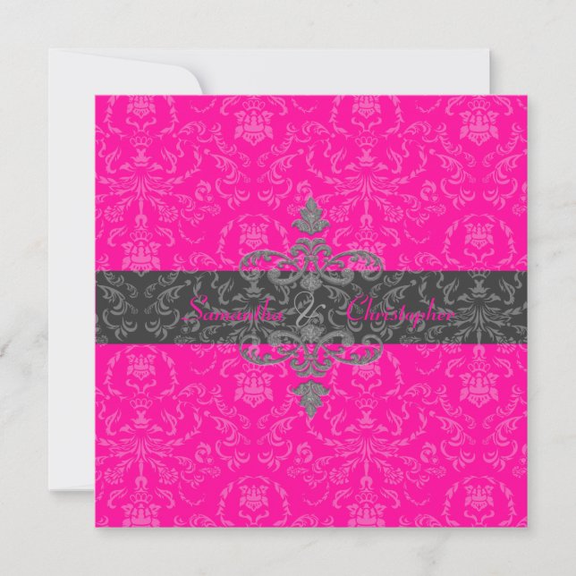 PixDezines Arianna Damask, diy colour, hot pink Invitation (Front)