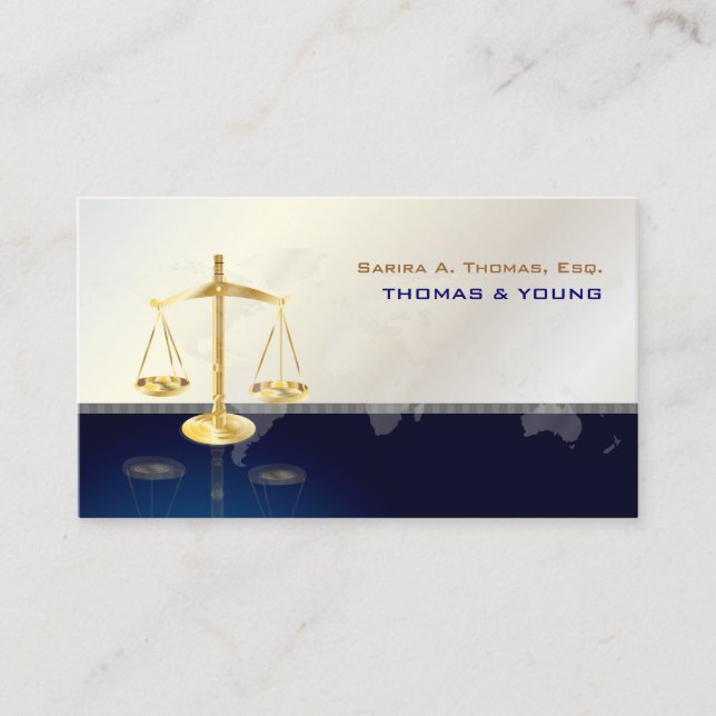 PixDezines ATTORNESY/WHITE+BLUE/WORLD MAP Business Card (Front)