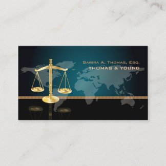 PixDezines ATTORNEY/TEAL/BLACK/WORLD MAP Business Card