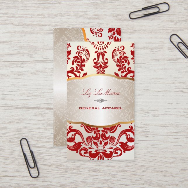 PixDezines augusta damask/red Business Card (Front/Back In Situ)