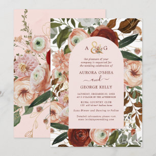 PixDezines Autumn Love H2 Marsala Red Flowers Invi Invitation