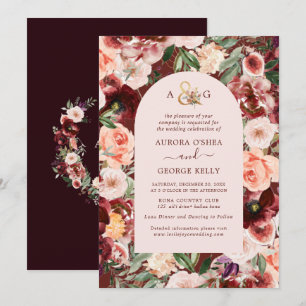 PixDezines Autumn Love H2 Marsala Red Flowers Invitation