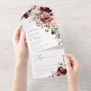 PixDezines Autumn Love H2 Rustic Marsala Red All In One Invitation