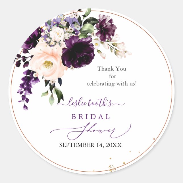 PixDezines Autumn Watercolor Flowers Bridal Shower Classic Round Sticker (Front)