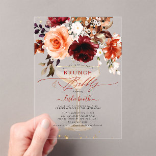 PixDezines Autumn Watercolor Flowers Brunch Bubbly Acrylic Invitations