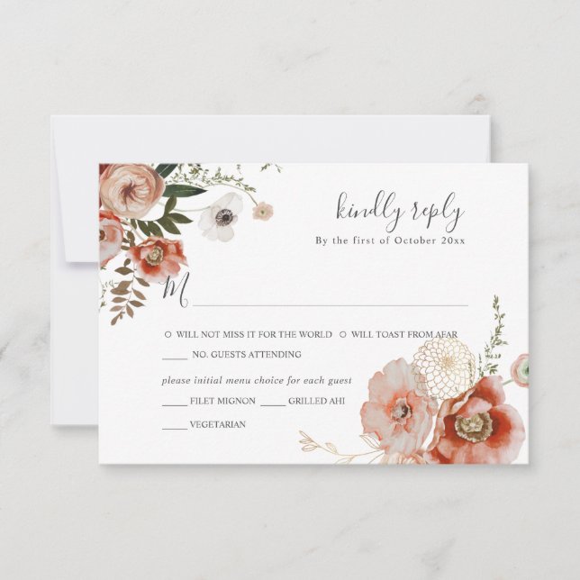 PixDezines Autumn Watercolor Flowers Marsala RSVP Invitation (Front)