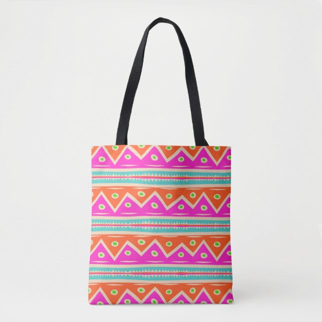 PixDezines Aztec Pattern/Hot Pink/Orange Tote Bag (Front)