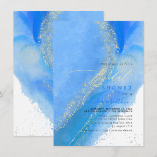 PixDezines Azure Blue Alcohol+Ink Bridal Shower Invitation