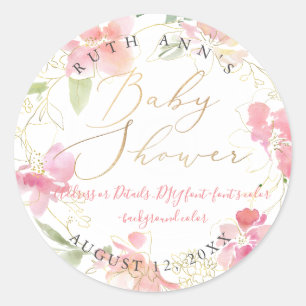PixDezines Baby Shower, Floral Watercolor, Blush Classic Round Sticker