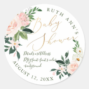 PixDezines Baby Shower, Floral Watercolor, Blush Classic Round Sticker