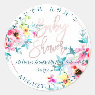 PixDezines Baby Shower, Floral Watercolor, Ombre Classic Round Sticker
