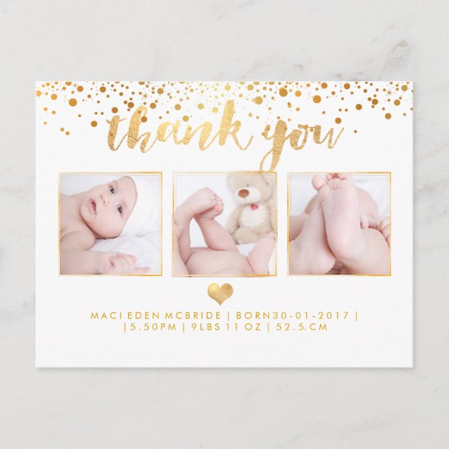 PixDezines Baby Shower Thank You/Dazzled Faux Gold Announcement Postcard (Front)