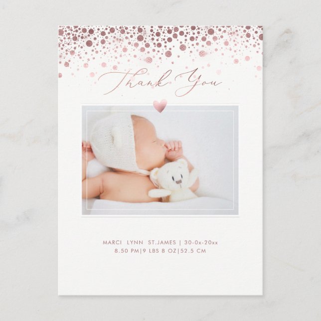 PixDezines Baby Shower Thank You/Rose Gold Confett Postcard (Front)