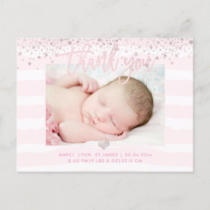 PixDezines Baby Thank You/Blush Pink Confetti Postcard