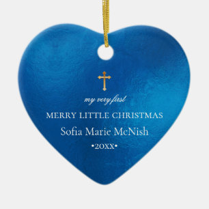 PixDezines Baby's 1st Christmas Photo, Azure Blue Ceramic Tree Decoration