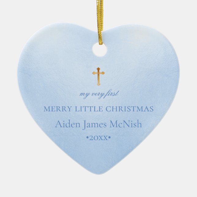 PixDezines Baby's 1st Christmas Photo, Baby Blue Ceramic Tree Decoration (Front)