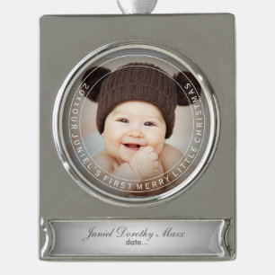 PixDezines Baby's First Christmas Holiday Photo Silver Plated Banner Ornament