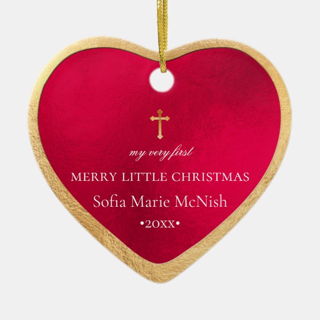 PixDezines Baby's First Christmas, Red Ceramic Tree Decoration (Front)