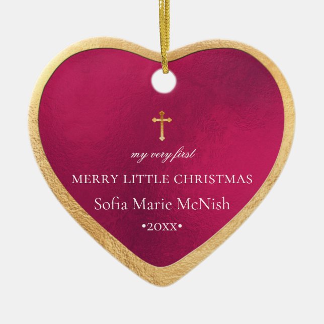 PixDezines Baby's First Christmas, Red Pomegranate Ceramic Tree Decoration (Front)