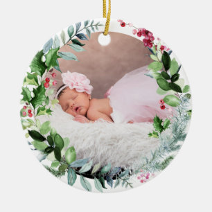 PixDezines Baby's First Christmas Winter Wreath Ceramic Tree Decoration