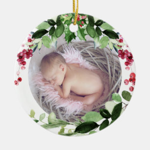 PixDezines Baby's First Christmas Winter Wreath Ceramic Tree Decoration