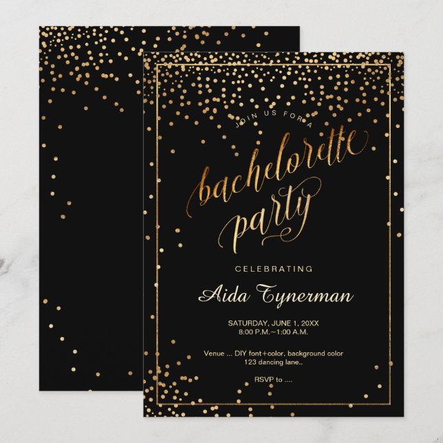 PixDezines Bachelorette Party Faux Gold Confetti Invitation (Front/Back)
