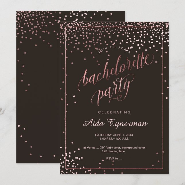 PixDezines Bachelorette PartyFaux Rose Gold Invitation (Front/Back)