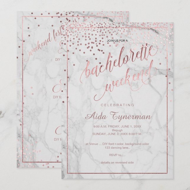 PixDezines Bachelorette Weekend Faux Rose Gold Invitation (Front/Back)