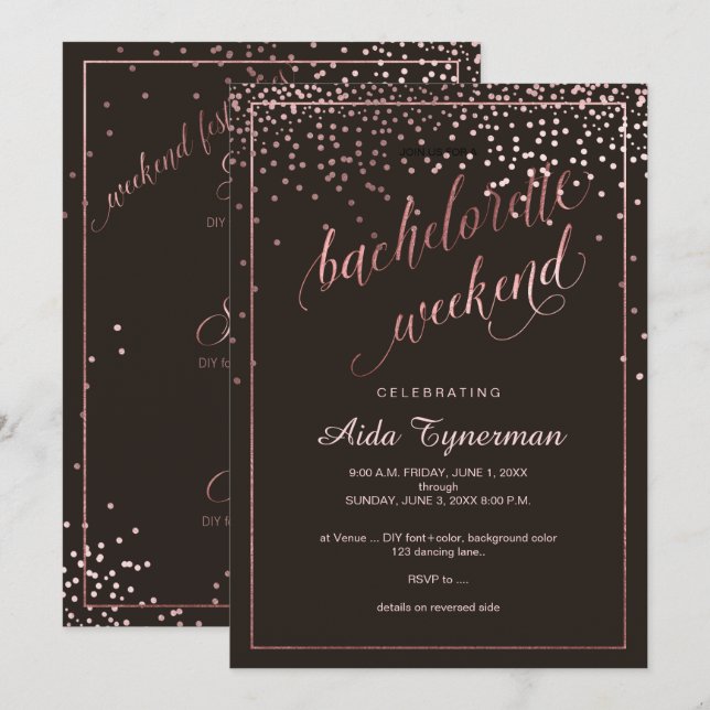 PixDezines Bachelorette Weekend Faux Rose Gold Invitation (Front/Back)